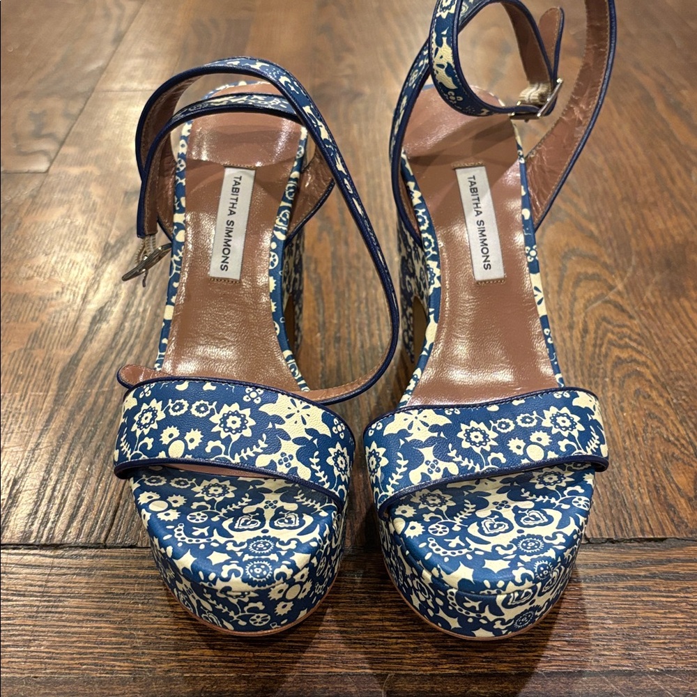 Tabitha Simmons Navy and Cream Floral Platform Heels